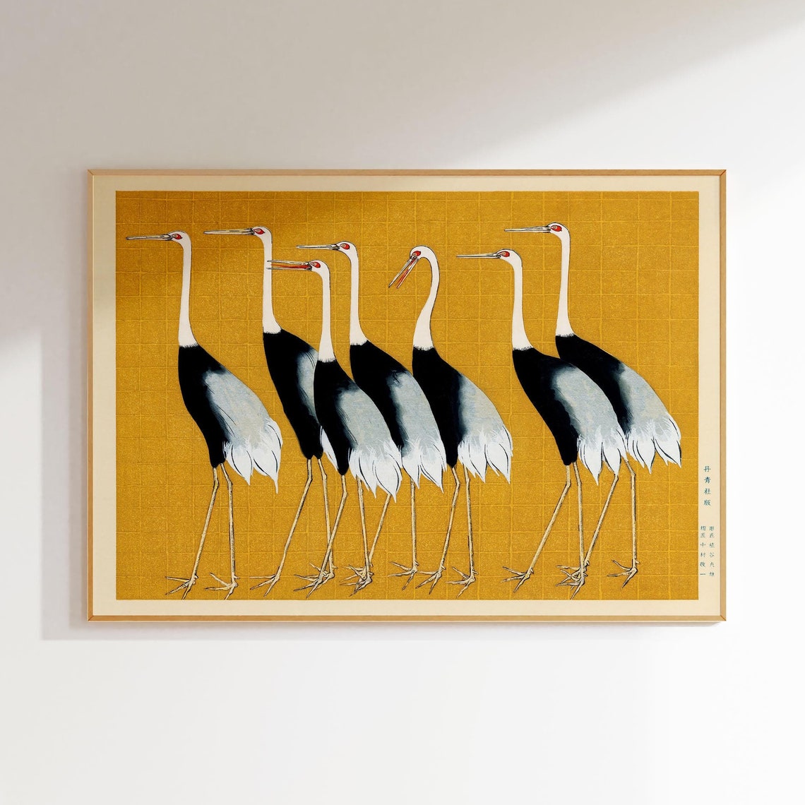 Seven Red Crowned Cranes Japanese Gold Leaf Vintage Style Art Print