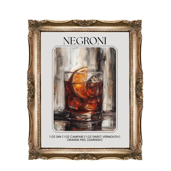 Negroni Cocktail Recipe Campari Orange Classic Bar Cart Poster