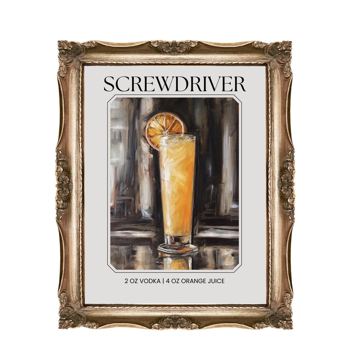 Screwdriver Cocktail Recipe Orange Juice Classic Bar Cart Poster