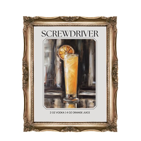 Screwdriver Cocktail Recipe Orange Juice Classic Bar Cart Poster
