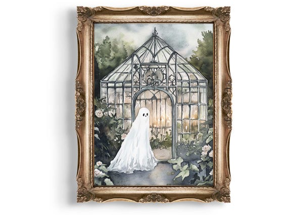 In Greenhouse Wall Art Spooky Season Watercolor Print Botanical Illustration Halloween Decor