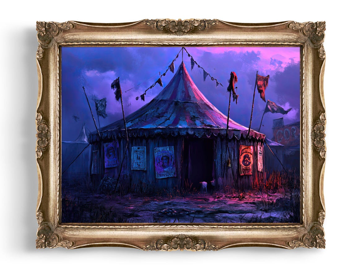 Creepy Circus Tent at Night Vintage Dark Carnival Gothic Decor Poster