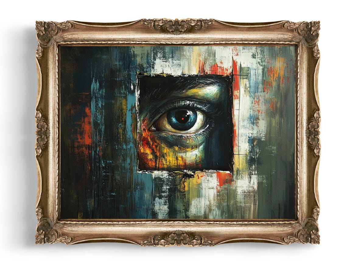 Moody Abstract Eye Textured Dark Window Eerie Painting Print