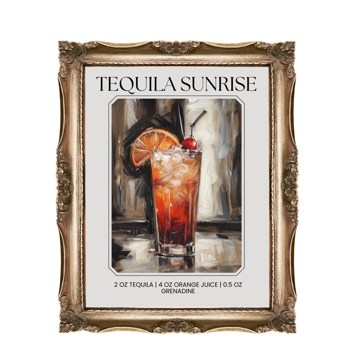 Tequila Sunrise Classic Cocktail Recipe Retro Painted Bar Art Print