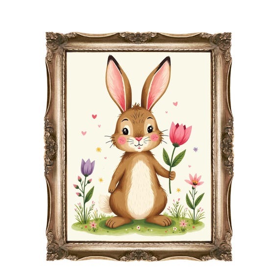 Cute Bunny Wall Art Nursery Decor For Kids Easter Rabbit Illustration Children Includes 7 Files