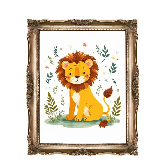 Lion Wall Art For Kids Or Nurseries Cute Animal Nursery Decor Room Instant