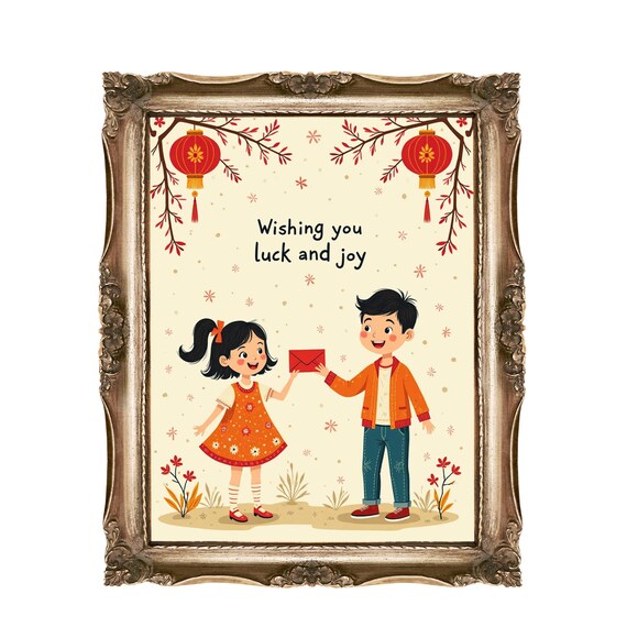 Kids Lunar New Year Red Envelope Wishing You Luck And Joy Wall Art