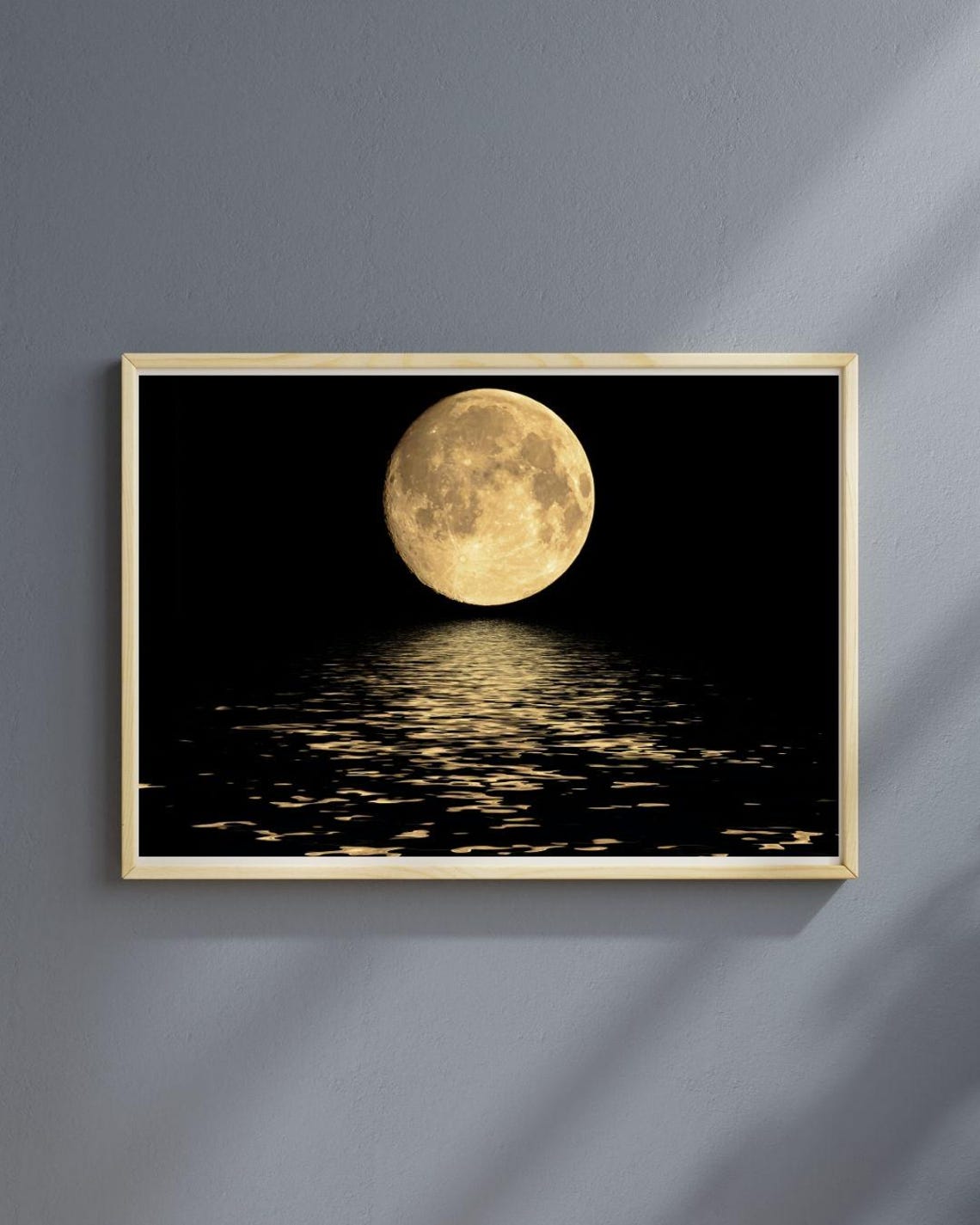 Full Moon Reflection Art Golden Moon Over Water Print Tranquil Night Sky Decor Celestial Moonlight Wall Art Mystical Lunar Art - Image 3