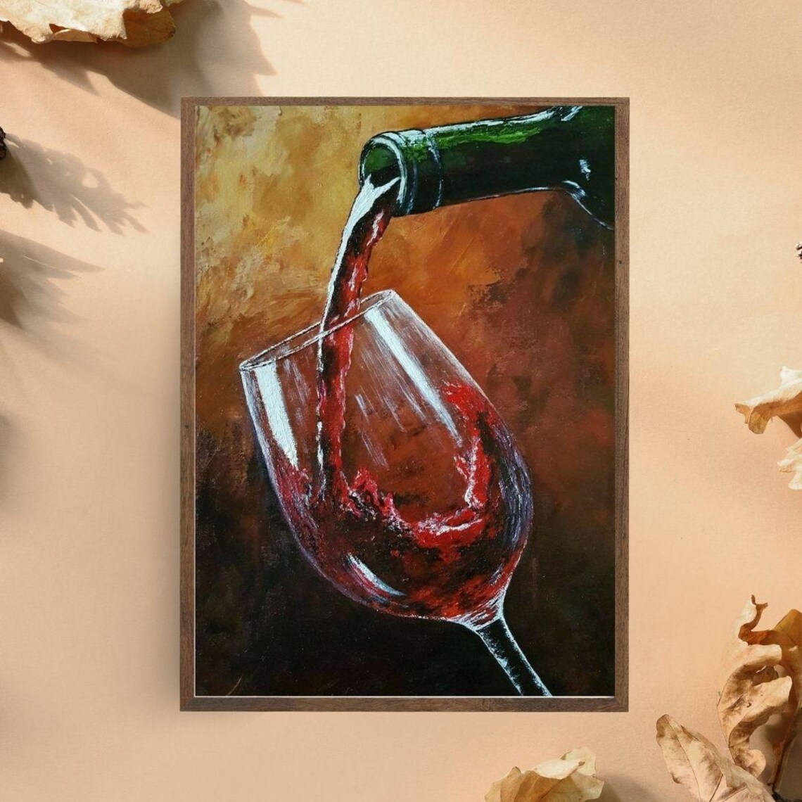 Red Wine Pouring Into Glass Warm Still Life Oil Painting Bar Decor Poster