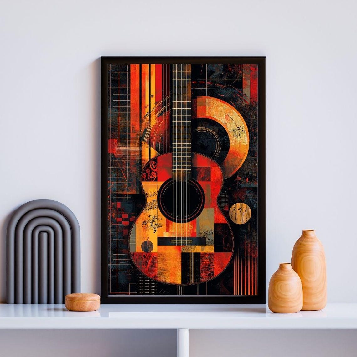 Abstract Guitar Art Print Vibrant Musical Instrument Wall Decor Bold Modern Artwork For Music Lovers