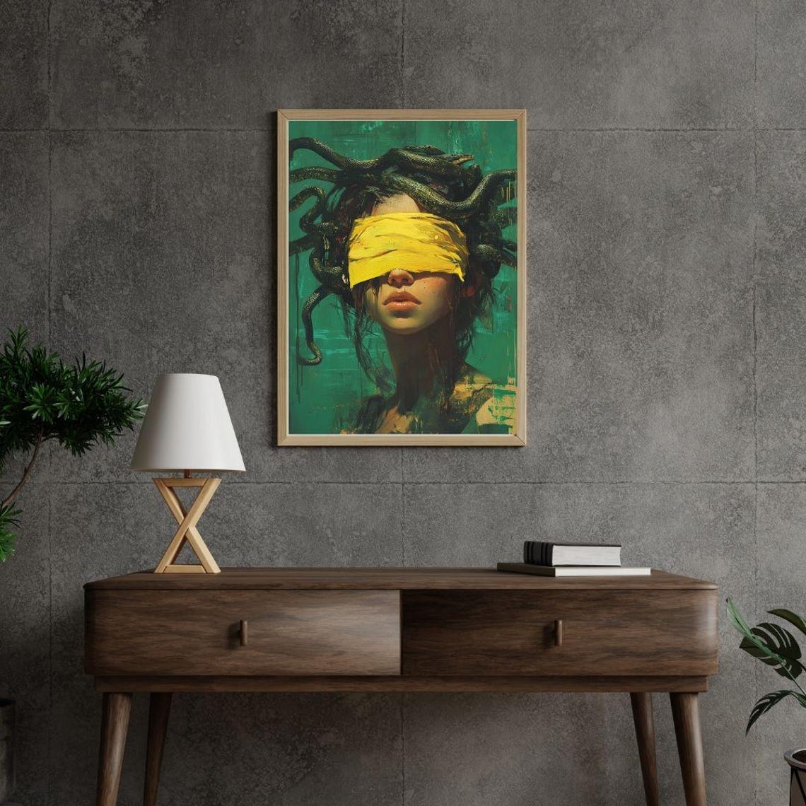 Blindfolded Medusa Art Print Surreal Mythological Wall Decor Bold Modern Portrait Unique Fantasy Artwork - Image 2