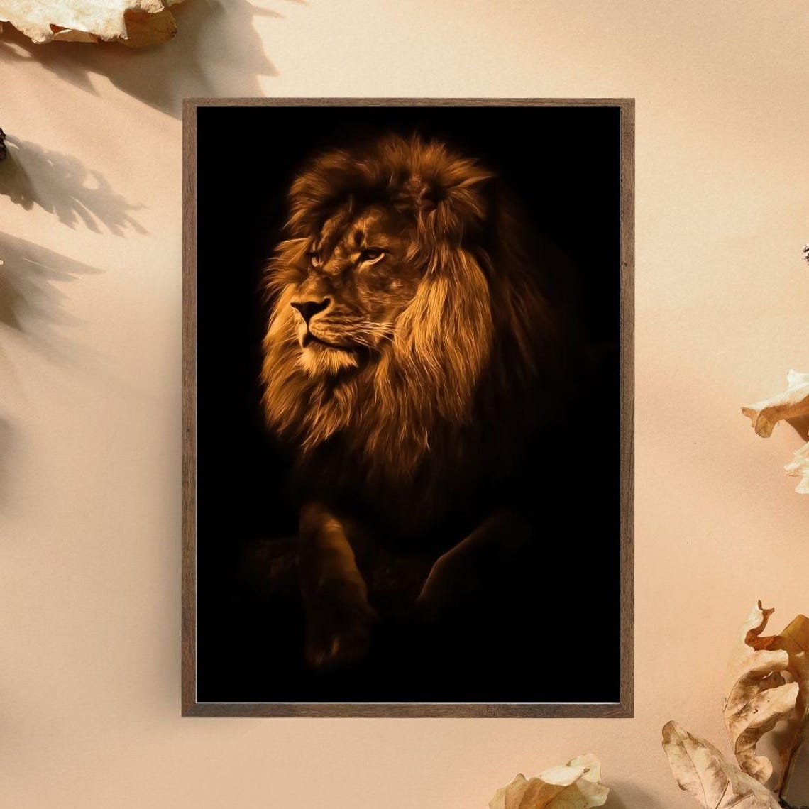 Majestic Lion Portrait With Golden Mane In Dark Tones Wildlife Poster