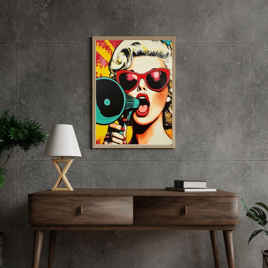 Retro Pop Art Woman With Megaphone Bold Red Sunglasses Feminist Art Poster - Image 2