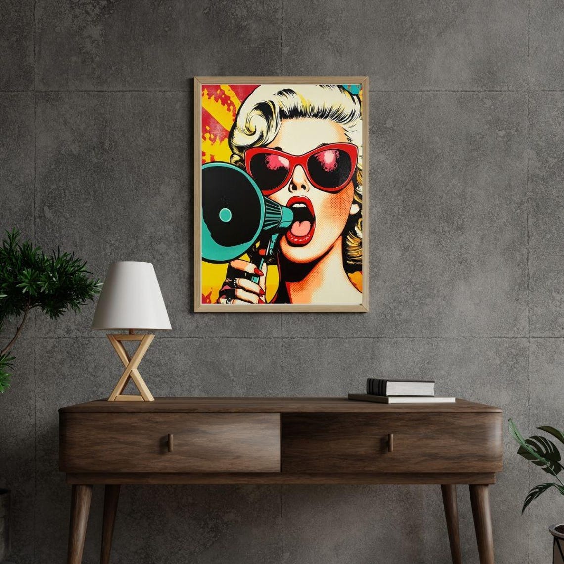 Retro Pop Art Woman With Megaphone Vibrant Modern Wall Art Bold Feminist Decor Colorful Statement Print - Image 2