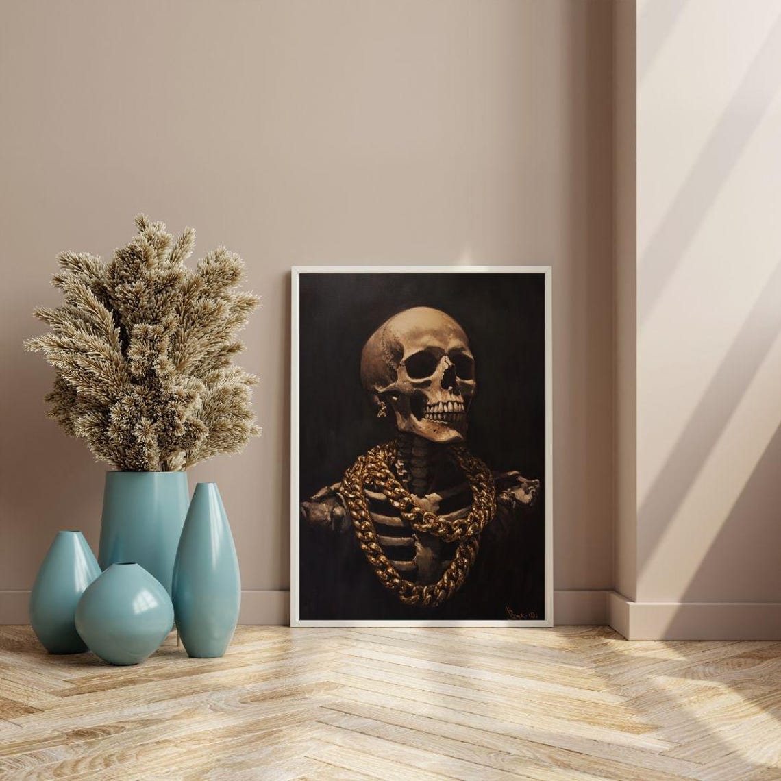 Gold Adorned Skeleton With Heavy Chain Dark Gothic Portrait Poster - Image 2
