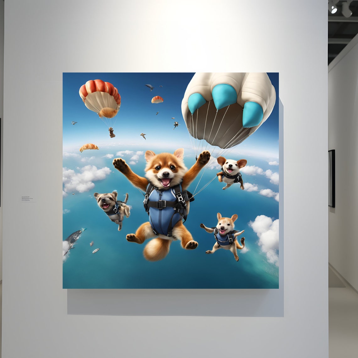 Whimsical Puppies Sky Diving Animal Gallery Wrap 20x16 Or 36x36 Art For Every Space - Image 3
