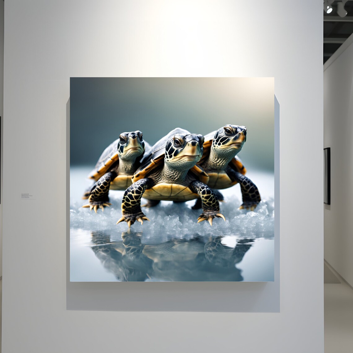 Three Baby Sea Turtles Walking Together On Glistening Ice Poster - Image 3