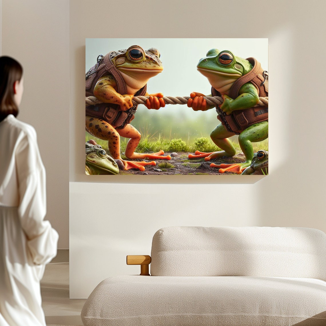 Two Determined Frogs In A Tug Of War Contest Animal Artwork Poster - Image 4