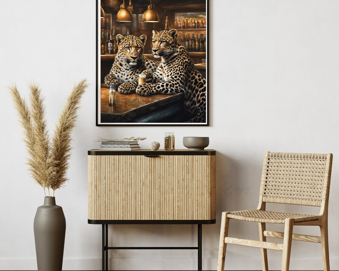 Leopards Drinking, Cute Quirky Animal Art Print - Image 2