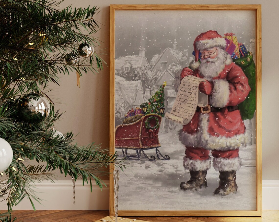 Vintage Santa Claus Christmas Wall Art, Holiday Decor