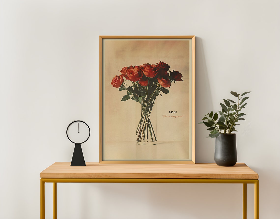 Vintage Vase Of Red Roses Art Print - Image 4