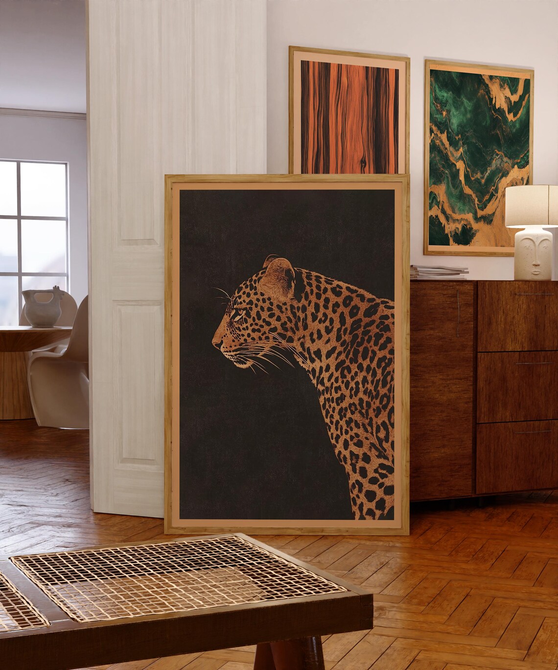 Vintage Leopard on Black Background, Safari Animal Art Print - Image 5