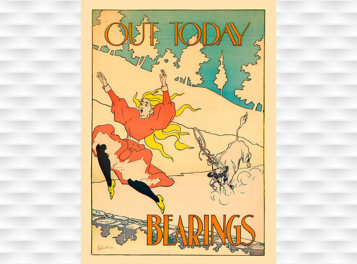 Bearings Vintage Bicycle Ad Startled Woman Cow Comedy Poster
