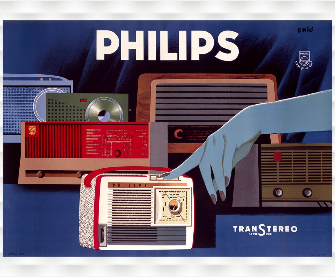 Philips TranStereo 1961 Vintage Radio Electronics French Ad Poster