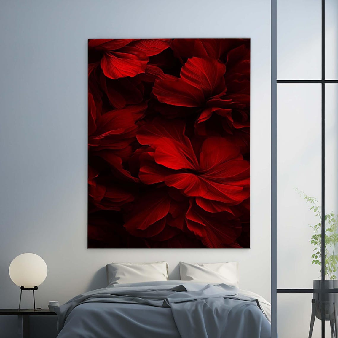 Dark Red Flower Petals Close Up Moody Botanical Abstract Wall Art