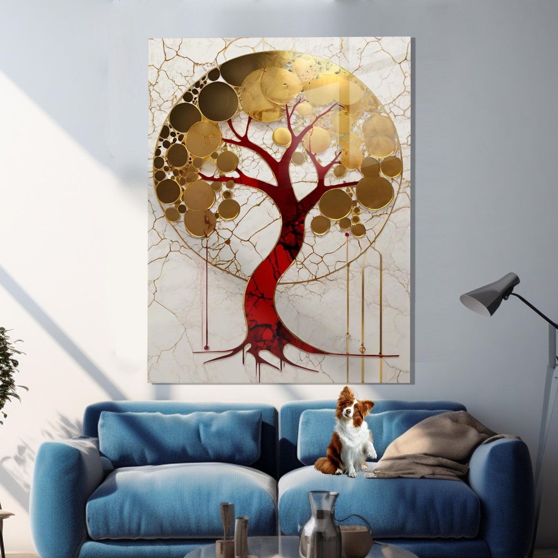 Red Gold Tree of Life Circle White Marble Elegant Wall Poster - Image 3