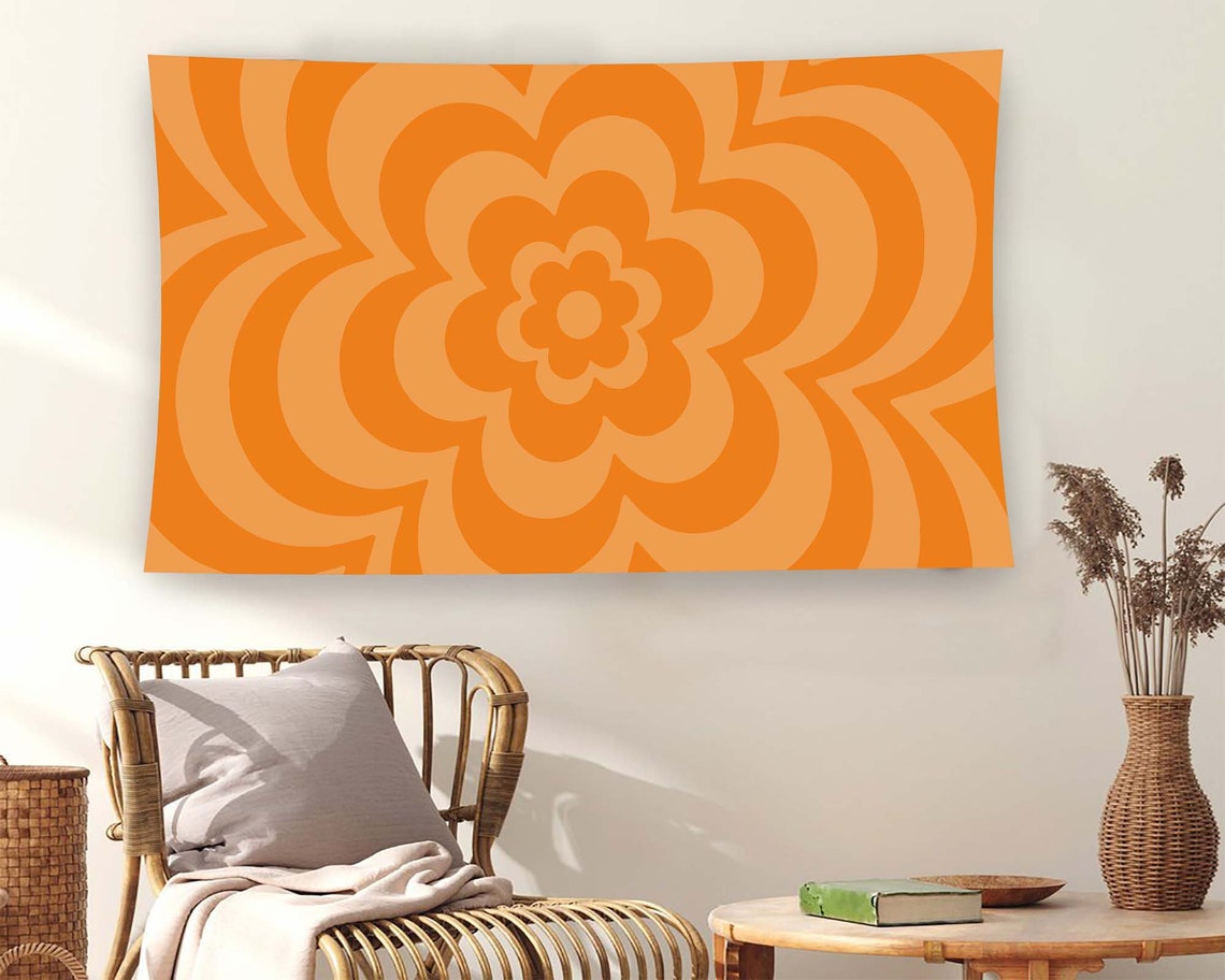 Orange Groovy Retro Flower 70s Psychedelic Swirl Hippie Daisy Wall Art