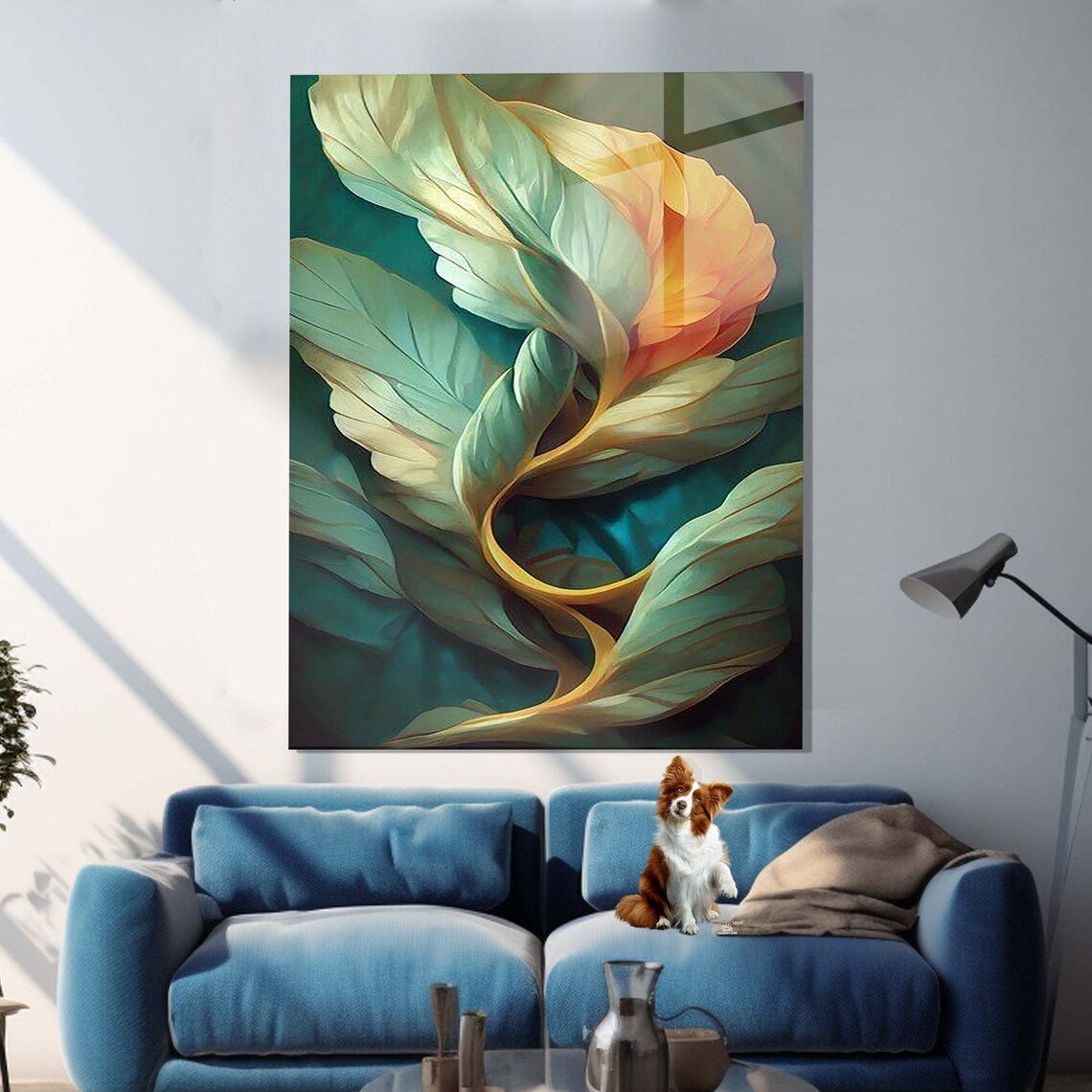 Tempered Glass Floral Wall Art Print, Green Botanical - Image 2