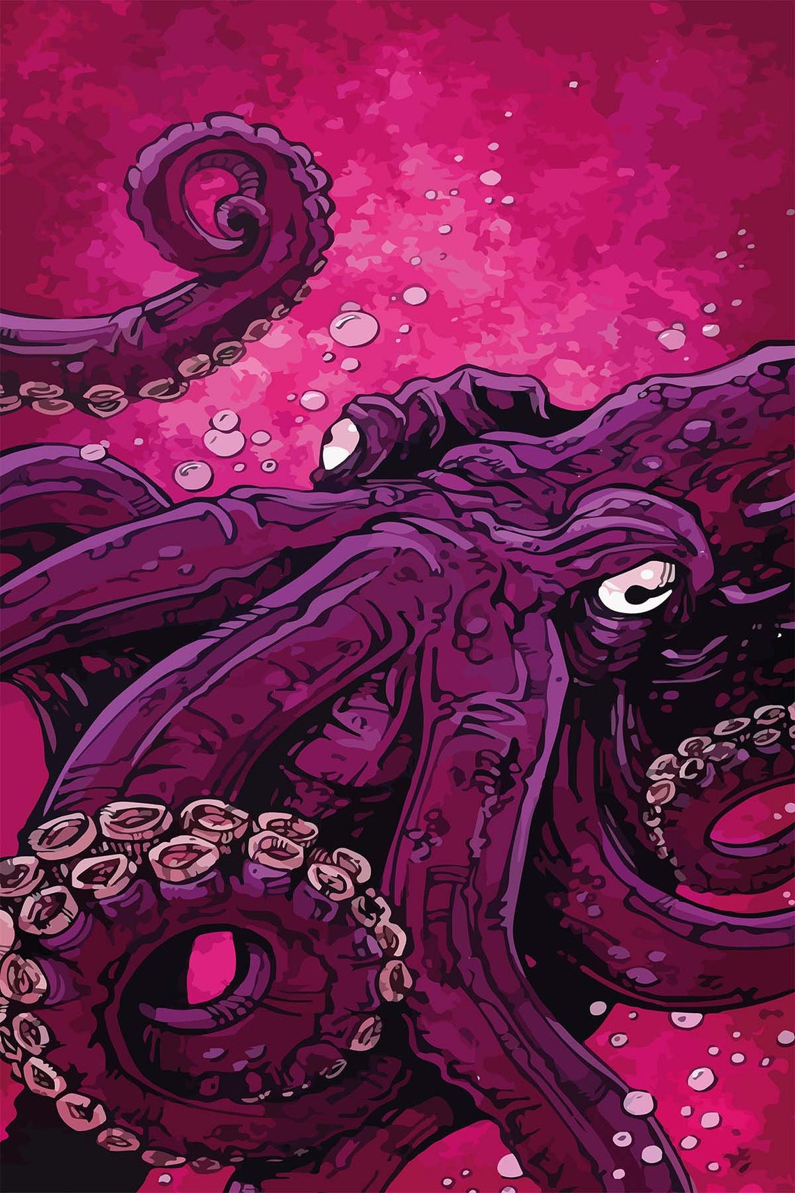 Pink Octopus Kraken Tentacles Ocean Horror Purple Tapestry Wall Art - Image 3