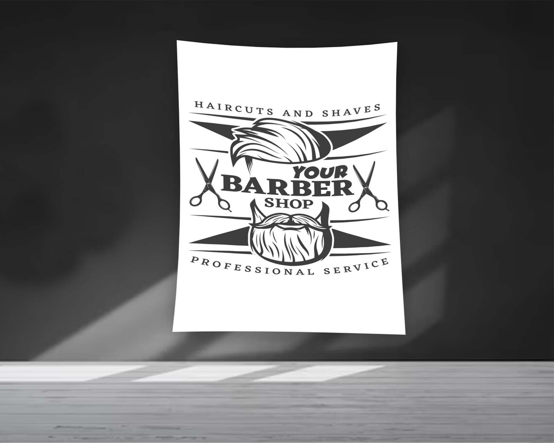 Vintage Barber Shop Haircuts Shaves Logo Sign Tapestry Wall Art - Image 2