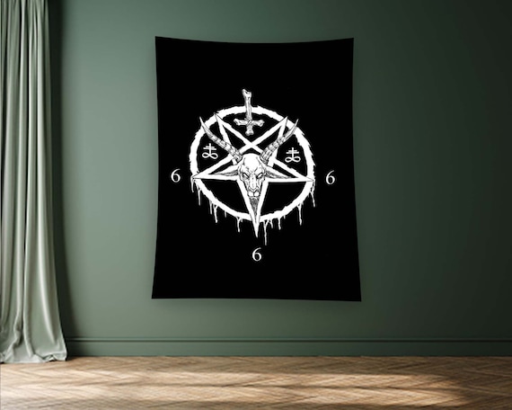 Black Occult Pentagram Baphomet Goat Head Satanic Tapestry Wall Art