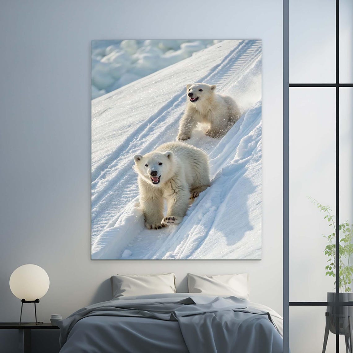 Polar Bear Cubs Sliding Snow Arctic Wildlife Nursery Wall Art - Image 3