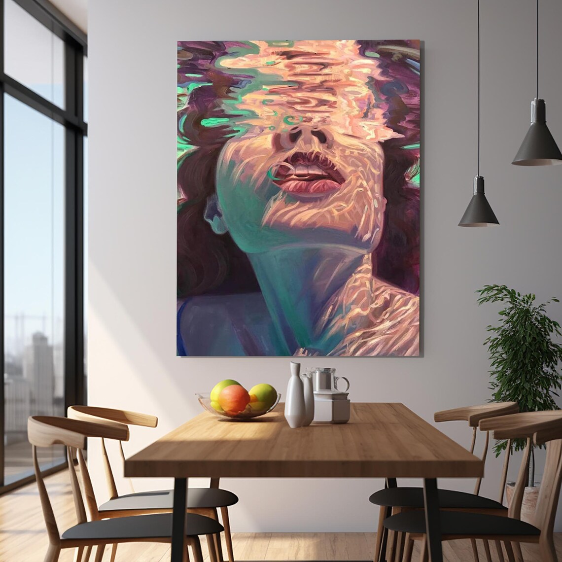 Woman Face Under Rippling Water Colorful Dreamy Painting Gallery Poster - Image 2