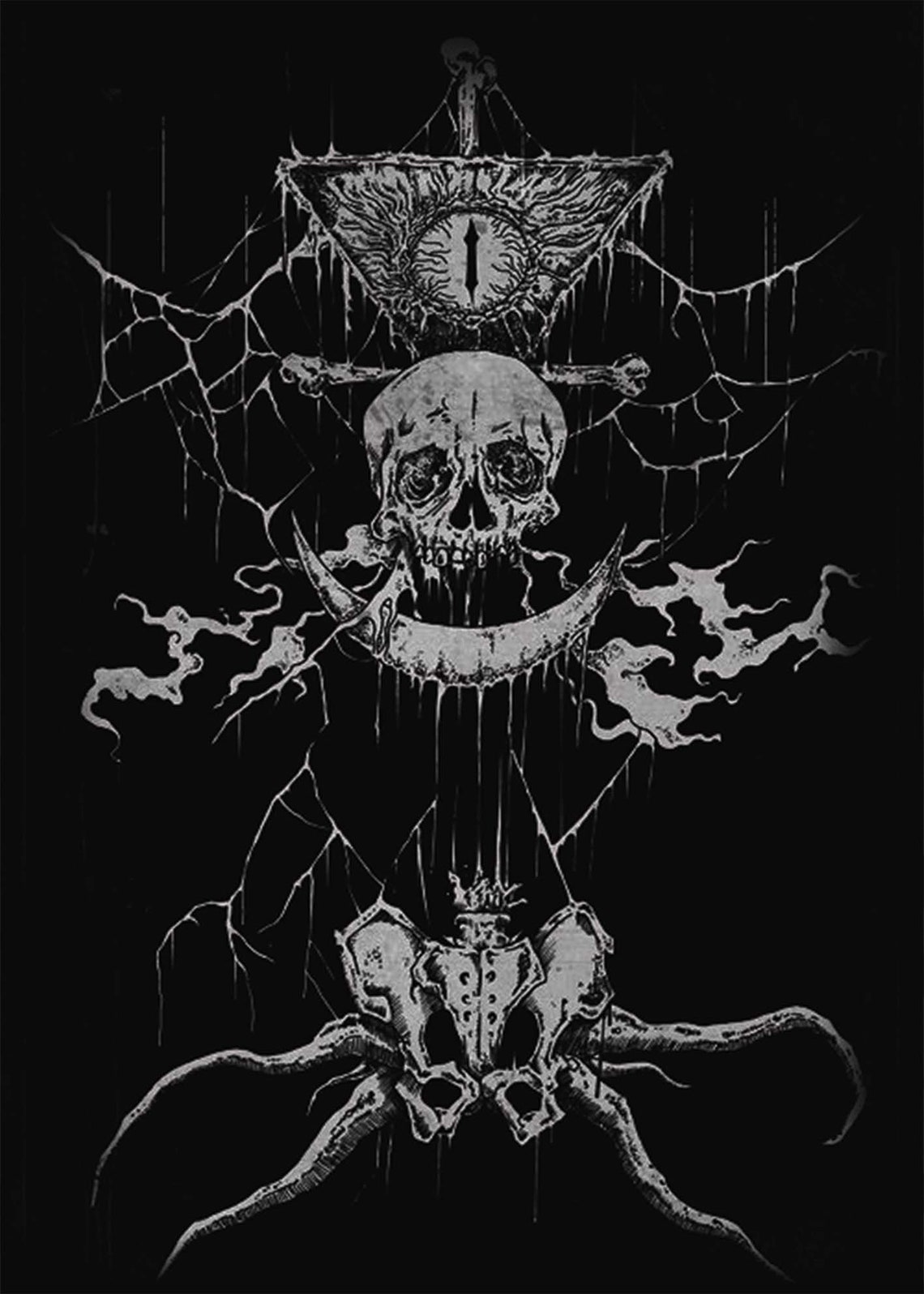 Black Occult Triangle Eye Skull Tentacles Dark Sigil Tapestry Wall Art - Image 3