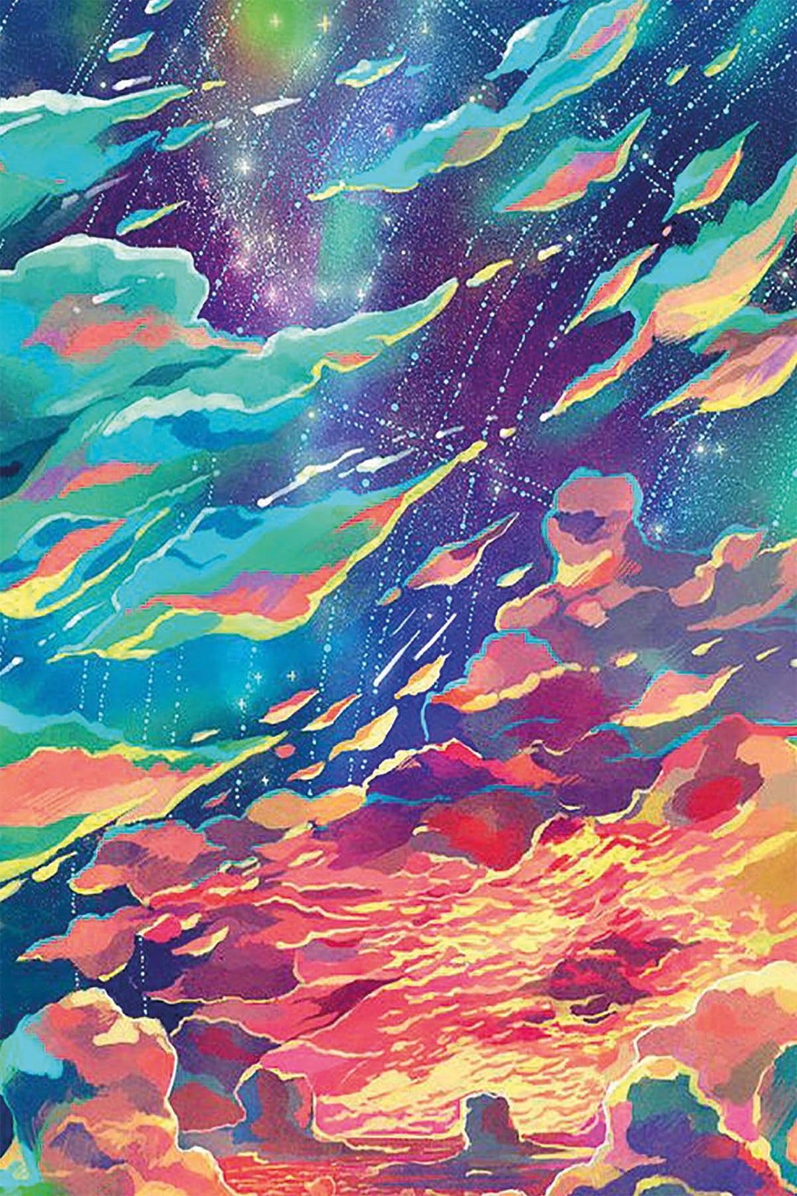 Rainbow Colorful Clouds Night Sky Vibrant Psychedelic Tapestry Poster - Image 3