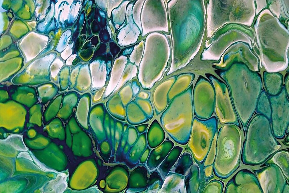 Green Blue Abstract Acrylic Pour Cells Organic Fluid Modern Wall Art - Image 3