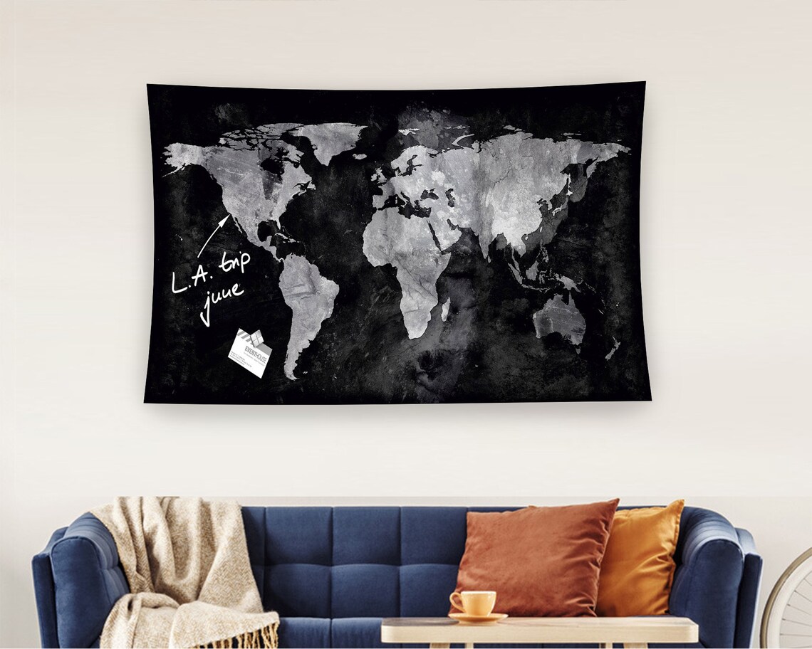 Black Watercolor World Map Travel Journey Adventure Wanderlust Poster - Image 2