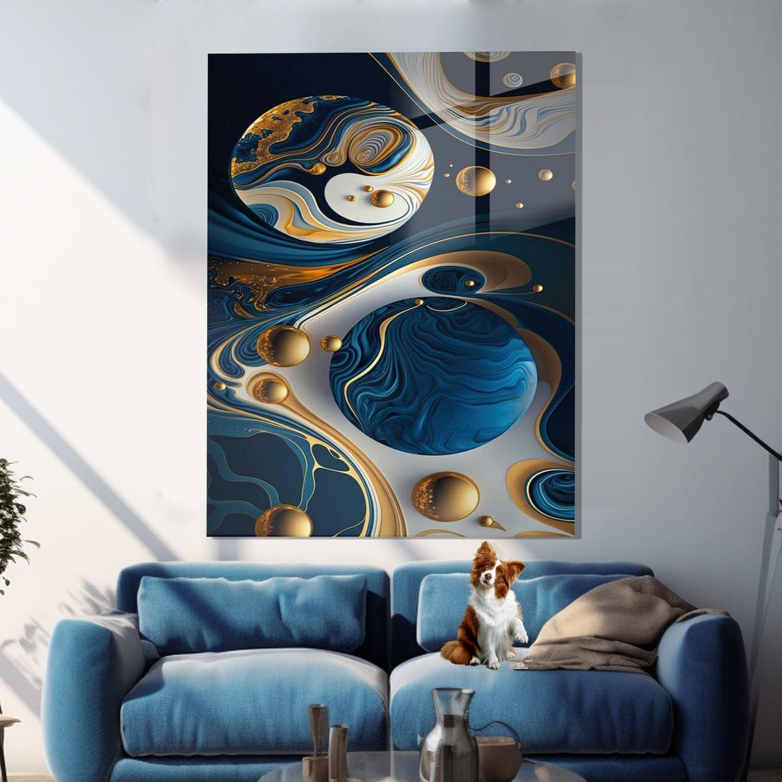 Blue Gold White Abstract Marble Spheres Swirl Luxury Gallery Poster - Image 2