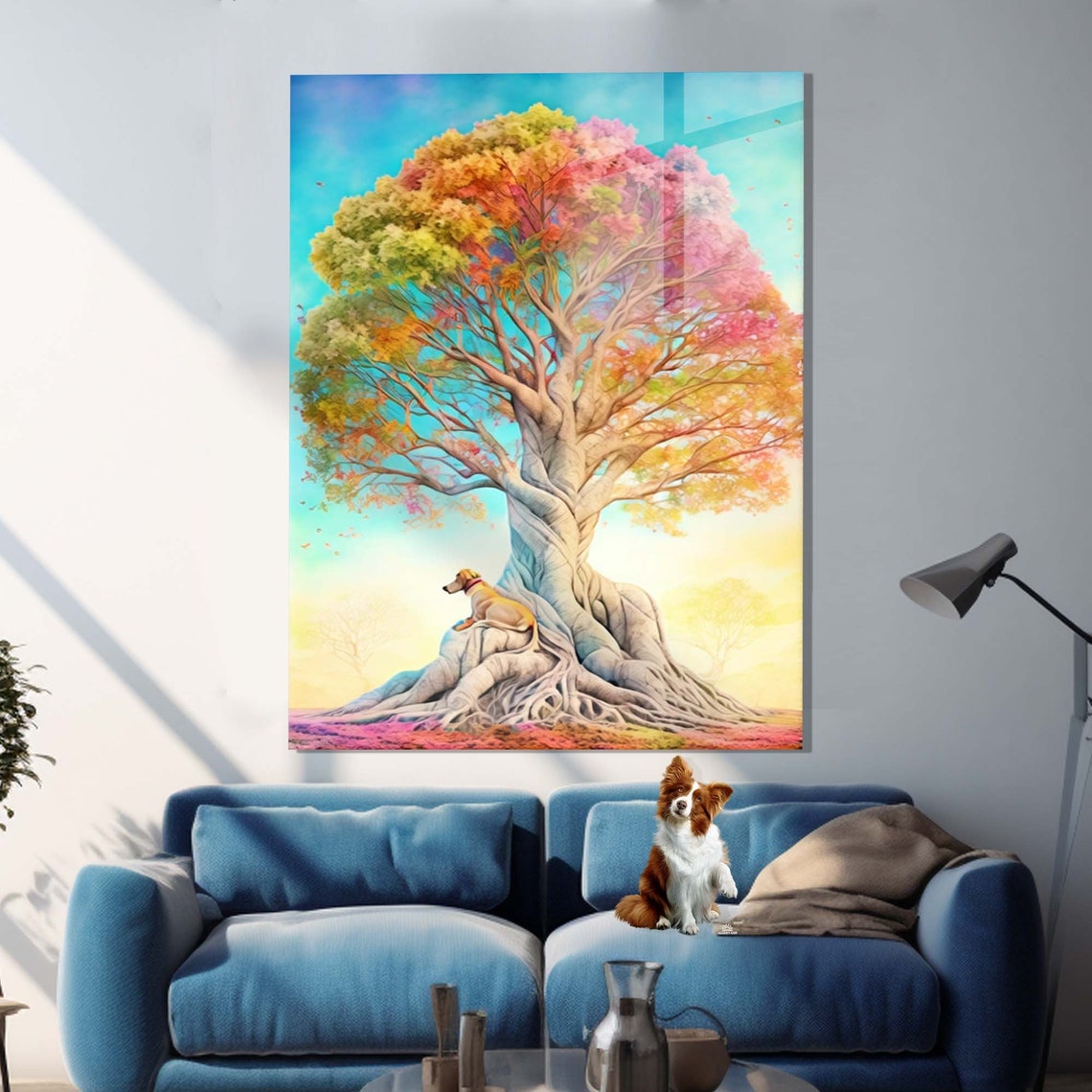 Rainbow Watercolor Tree Roots Dog White Trunk Wall Art Poster - Image 3