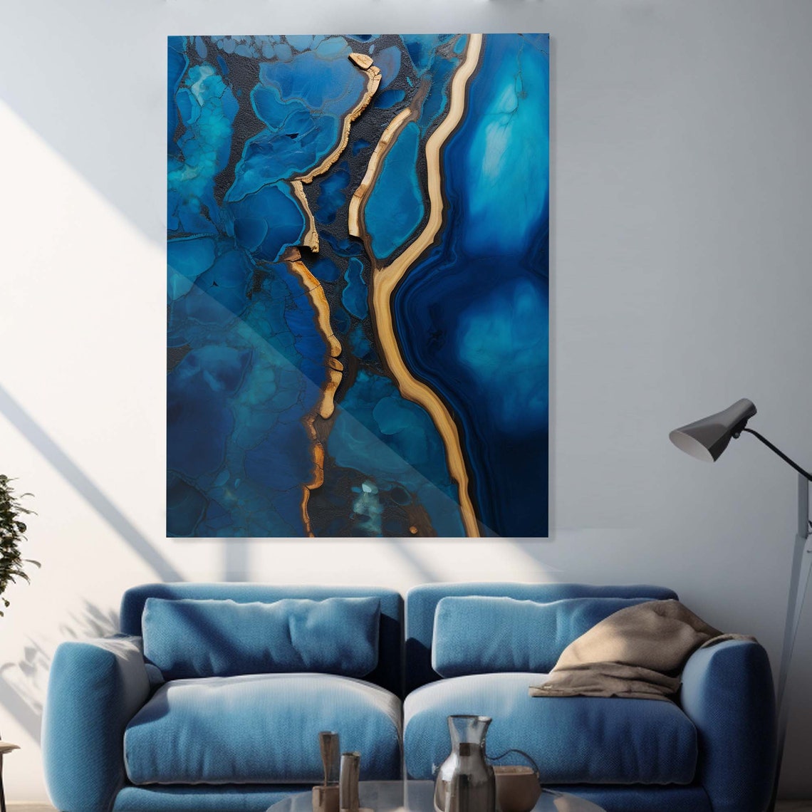 Blue Gold Marble Ink Abstract Luxury Geode Modern Elegant Art Poster