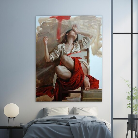 Seated Woman Red Dress Classical Oil Painting Portrait Gallery Poster