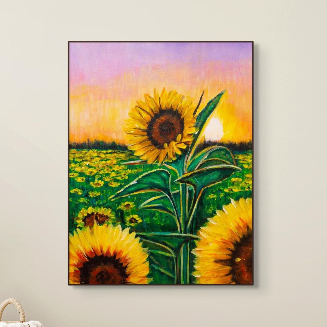 Sunflower Field Sunset Bloom Painting Golden Yellow Floral Poster - Image 4