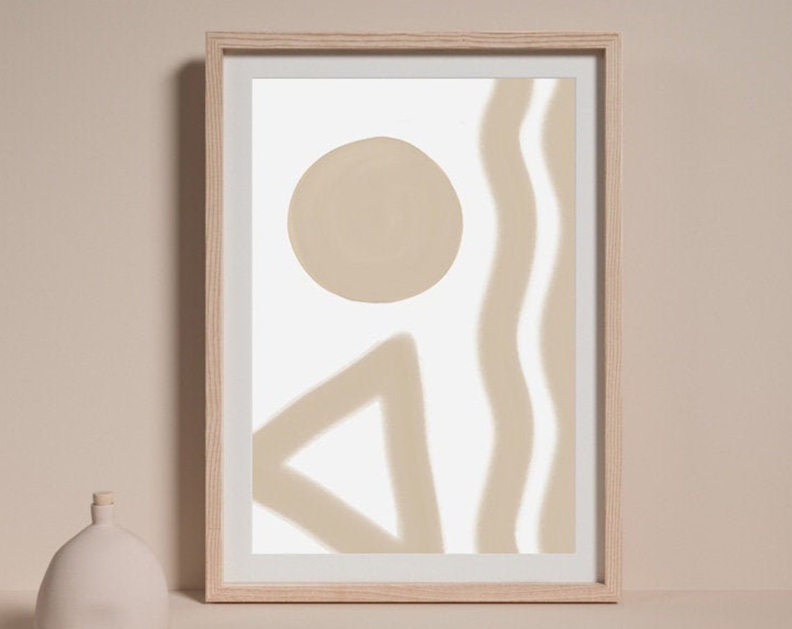 Beige Sun Circle Wavy Lines Geometric Abstract Modern Minimal Poster - Image 2