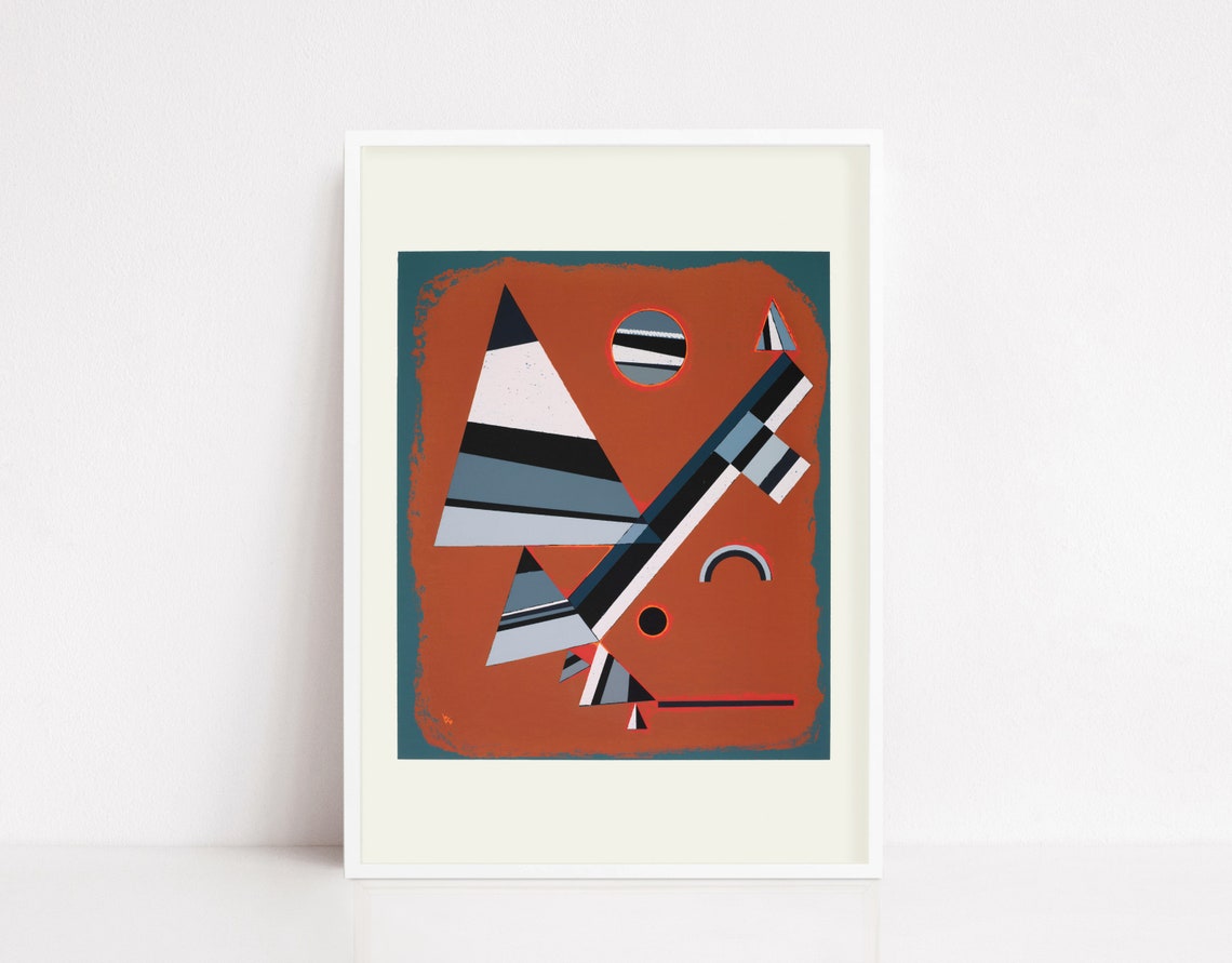 Kandinsky Style Geometric Triangles Orange Blue Constructivist Poster