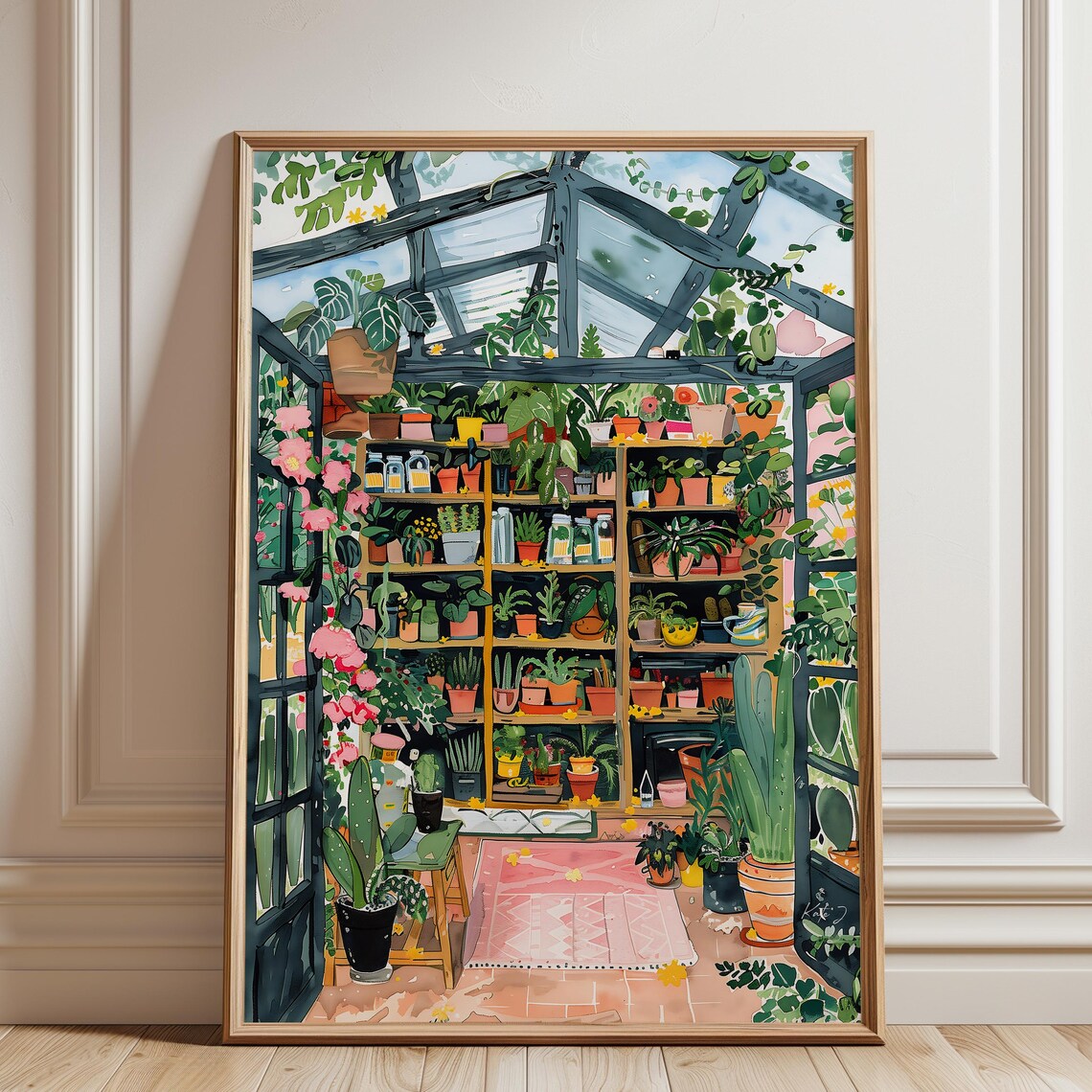 Greenhouse Botanical Art Print, Floral Wall Decor