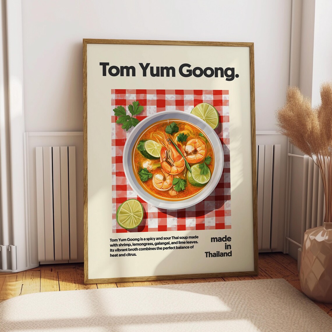 Tom Yum Goong Thai Shrimp Soup Illustrated Retro Kitchen Recipe Poster